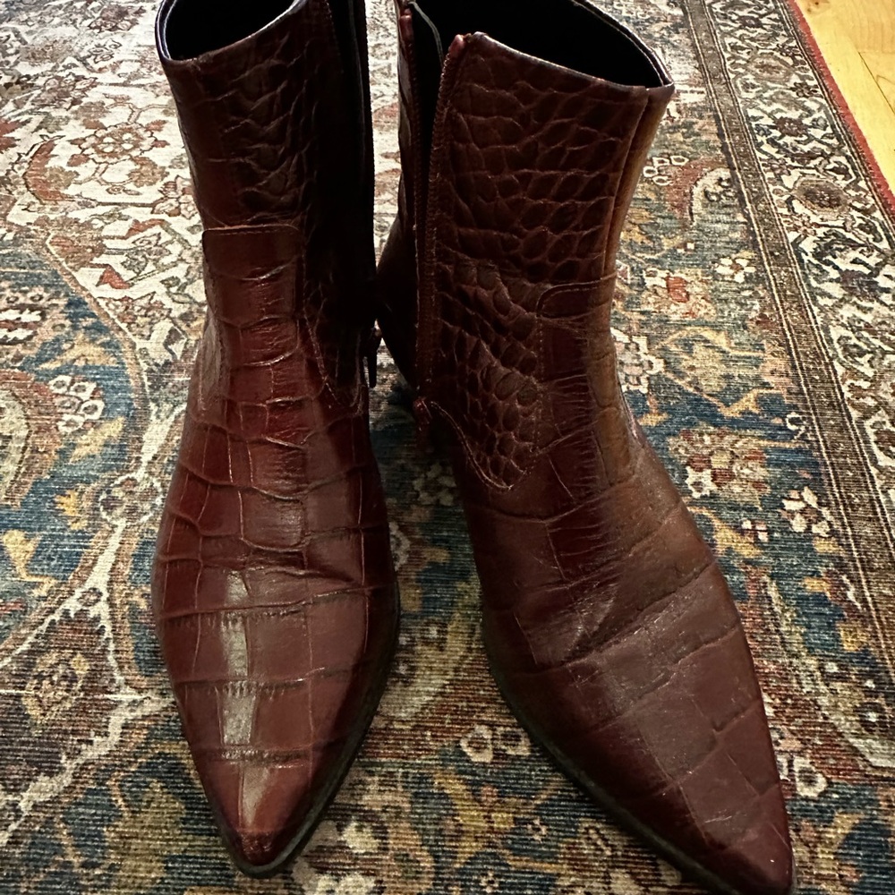 Zara Warm Brown Crocodile Pattern - leather Ankle Boots